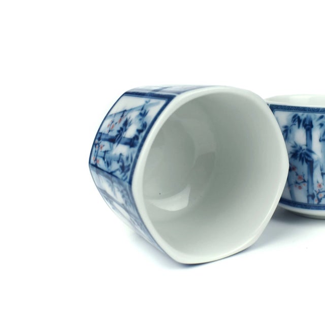 Mid 20th Century Blue and White Bamboo Design Japanese Tea