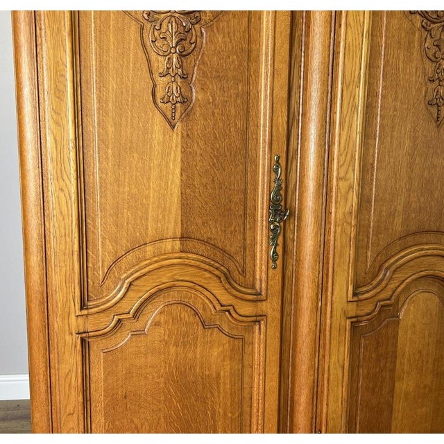 Brown Vintage French Louis XVI Style Wardrobe in Oak For Sale - Image 8 of 18