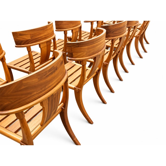 Wood Teak Klismos Patio Dining Chairs. - Set of 12 For Sale - Image 7 of 11