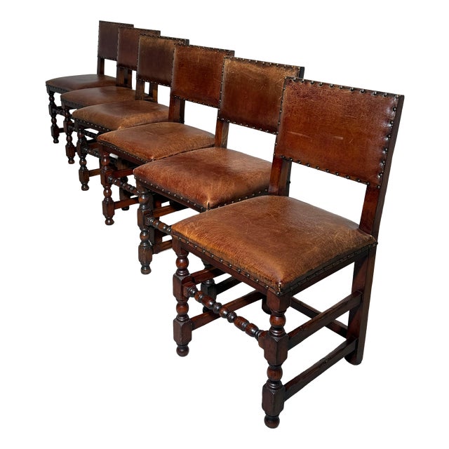 Antique Oak Dining Chairs with Sheepskin Upholstery, Set of 6 For Sale