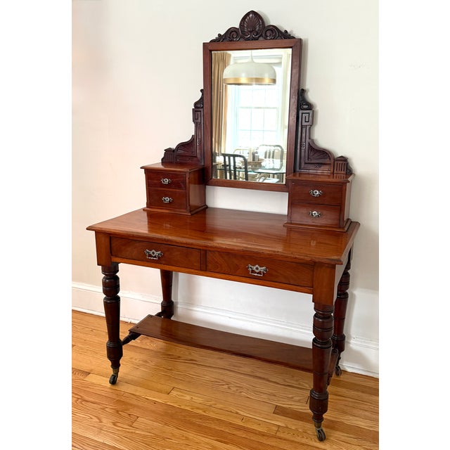 Victorian Antique American Vanity Dressing Table Desk With Mirror For Sale - Image 3 of 18