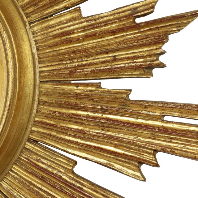 Mid-Century Modern Large Sunburst Gold Leaf Sun Mirror by Deknudt, 1960s For Sale - Image 3 of 18