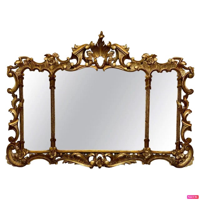 Wood Spanish Baroque Style Horizontal Carved Gilded Walnut Ormolu Mirror, 1900s For Sale - Image 7 of 7