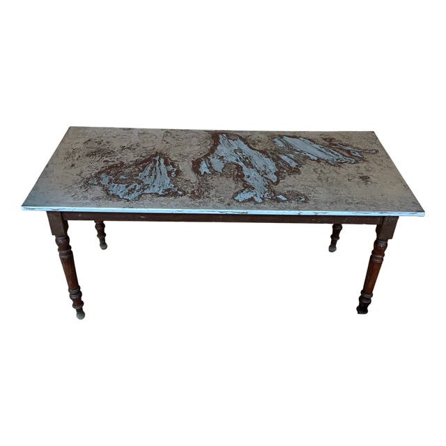 Rectangular Zinc Top Dining Table, 1950s For Sale