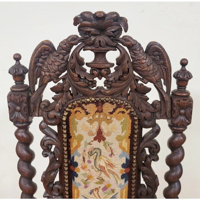 Antique French Renaissance Revival Jacobean Carved Needlepoint Chair For Sale - Image 9 of 14
