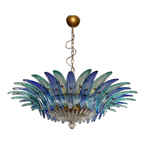 Murano Chandelier Ceiling Light Original Palmette, Blue and Turquoise