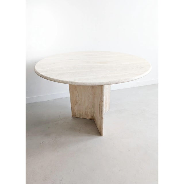 Round Travertine Dining Table, 1980s For Sale - Image 9 of 9