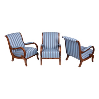 Biedermeier Lounge Chairs in Oak, Spruce and Walnut, Austria, 1830s, Set of 3 For Sale