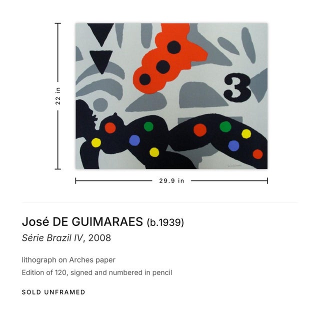 Contemporary 2008 José De Guimaraes Série Brazil IV Signed Lithograph For Sale - Image 3 of 3