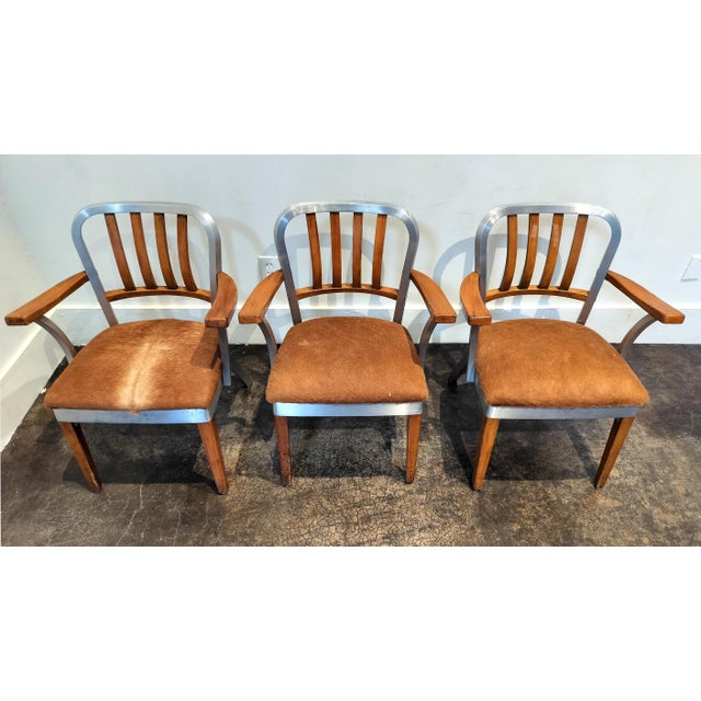 Mid-Century Modern Mid Century Modern Auluminum Wood and Cow Hide Chairs -Set of 3 For Sale - Image 3 of 8