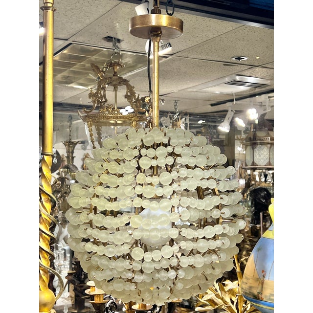 Mid-Century Modern Style Spherical Glass Bead and Brass Chandelier For Sale - Image 9 of 10