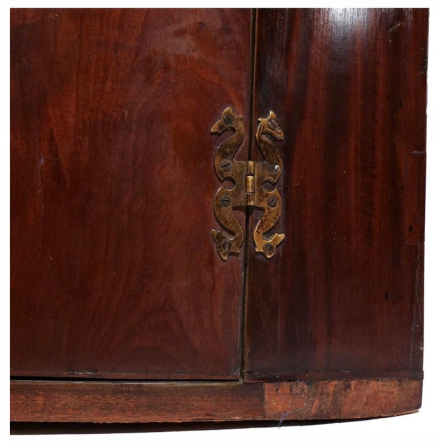 Early 19th Century English Mahogany Bowfront Corner Cupboard With Original Green-Painted Interior For Sale - Image 9 of 10