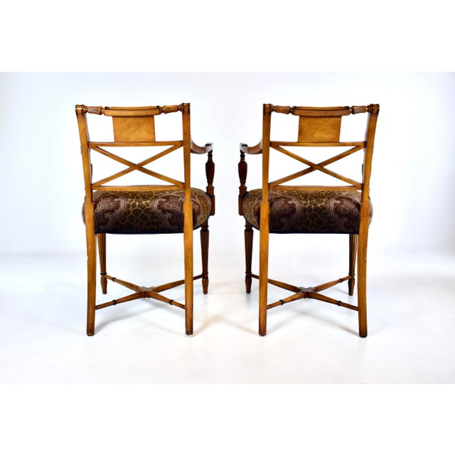 Regency Armchairs in Velvet by Thomas Hope, Burl Wood, X-Back Design For Sale - Image 9 of 13