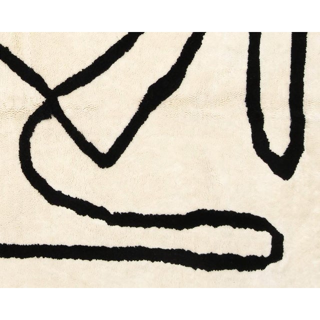Minimalist Abstract Line Hand-Knotted Wool Rug | 9'10" X 6'5" | One of a Kind For Sale - Image 4 of 8
