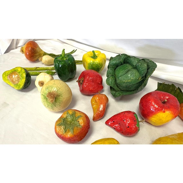 Vintage Realistic Hand Crafted Papier Mâché Fruits and Vegetables- Set of 25 For Sale - Image 14 of 18