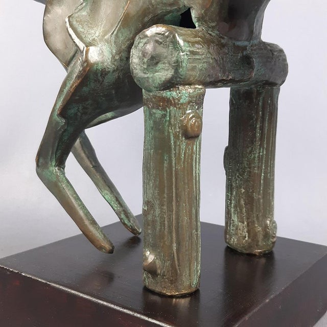 Brass Sculpture of Horse Jumping Over Wooden Base, 1980s For Sale - Image 12 of 18