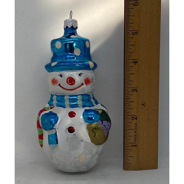 Vintage Glass Snowman Ornament Christmas Tree Handpainted Holiday For Sale - Image 9 of 12