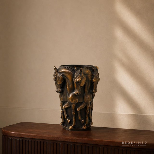 Figurative Bronze Eight Prancing Horse Vase Sculpture in the Style of Auguste Moreau, Art Nouveau Equestrian Vessel For Sale - Image 3 of 7