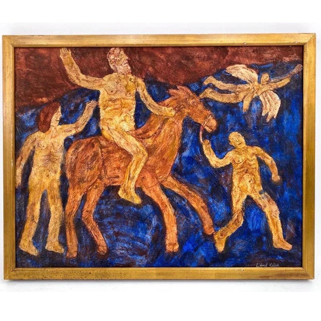 Lionel Kalish (American B.1931) Hand signed lower right Oil on canvas Titled: "The Arrival" Dimensions: (Frame) H 22" x W...