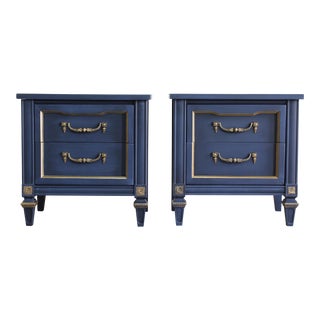 Vintage Mid Century Blue Nightstands, a Pair For Sale