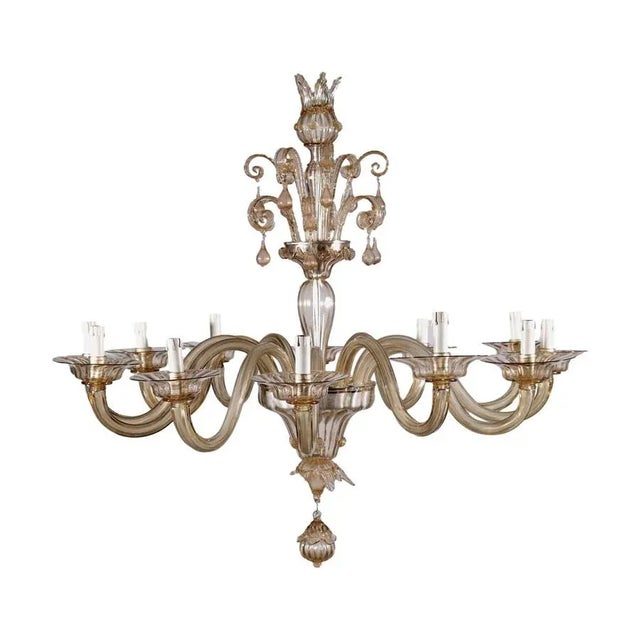Gold Vintage Glass Murano Chandelier For Sale - Image 8 of 8