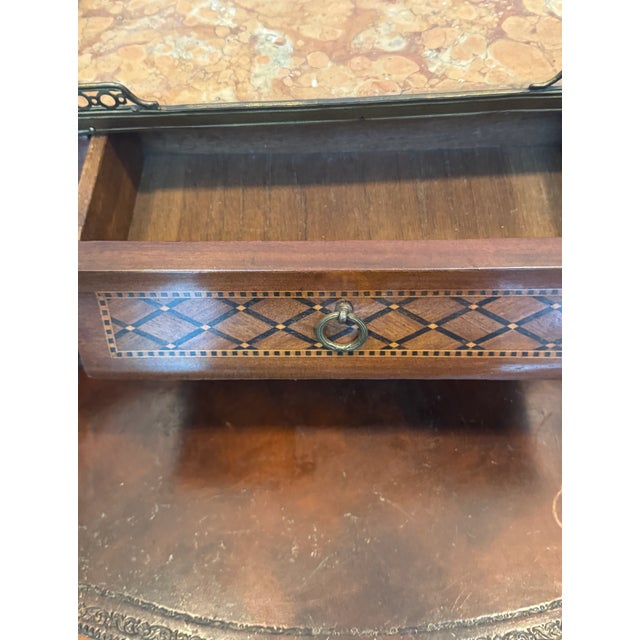 Antique French Louis Demuline writing Desk with a marble top. Leather top. Stunning antique desk features a marble top,...