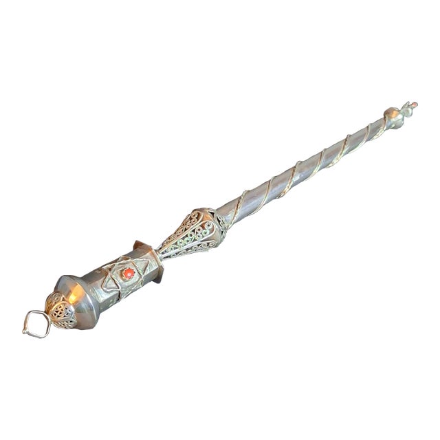 Antique 1812 Silver Torah Pointer Yad - 84 Zolotnik - Filigree & Coral Stone For Sale