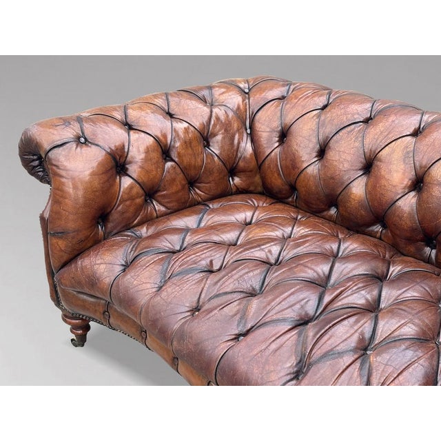 Late 19th Century Antique Victorian Chesterfield Sofa in Brown Leather, 1880 For Sale - Image 5 of 14