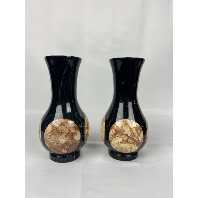 Pair, Vintage Black Onyx & Marble Inset Vases For Sale In Boston - Image 6 of 6
