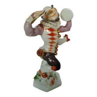 Meissen Commedia Dell’Arte Harlequin With Cymbals Porcelain Figurine, Circa 1924–1934 For Sale