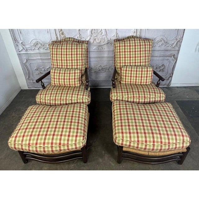 Pair of French Country Style Lounge Chairs W/ Ottomans For Sale - Image 9 of 15