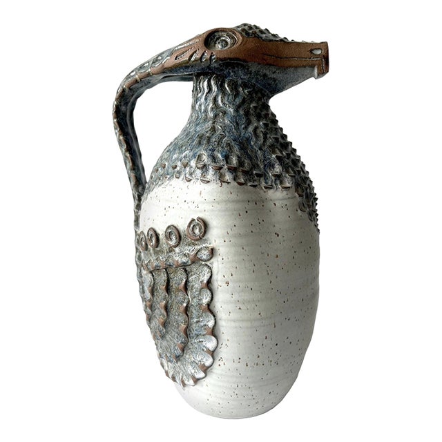 1960s Jack Mason Stone Mountain Georgia Reptilian Stoneware Sculpture Pitcher For Sale