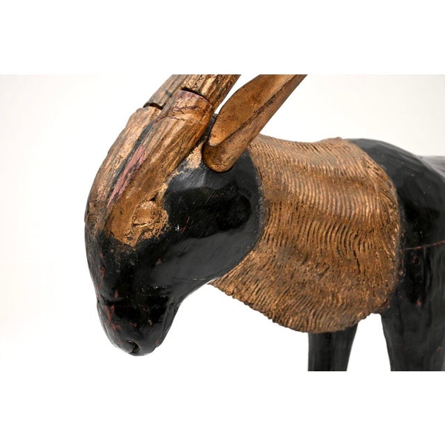 Black Antique Wood Parcel Gilt Sculpture of an Ibex, 1900 For Sale - Image 8 of 11