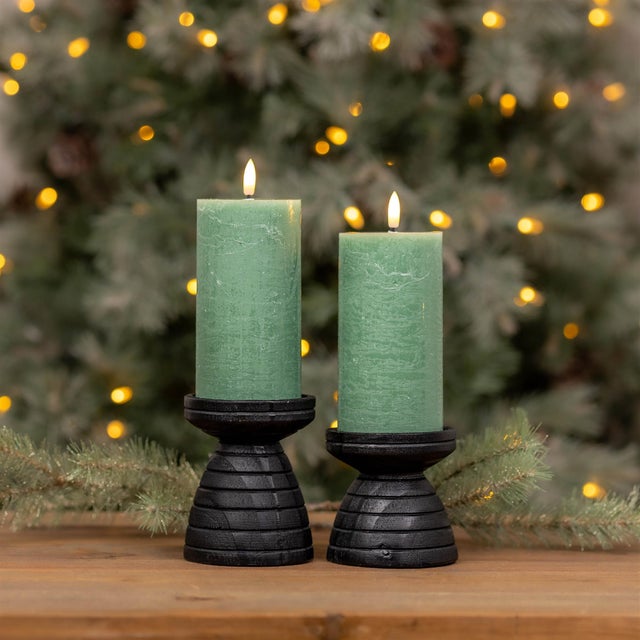 Modern FIA Wick Green Pillar Candle (Set of 2) For Sale - Image 3 of 4