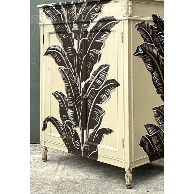 Vintage Banana Leaf Hand Painted Cabinet For Sale - Image 14 of 14