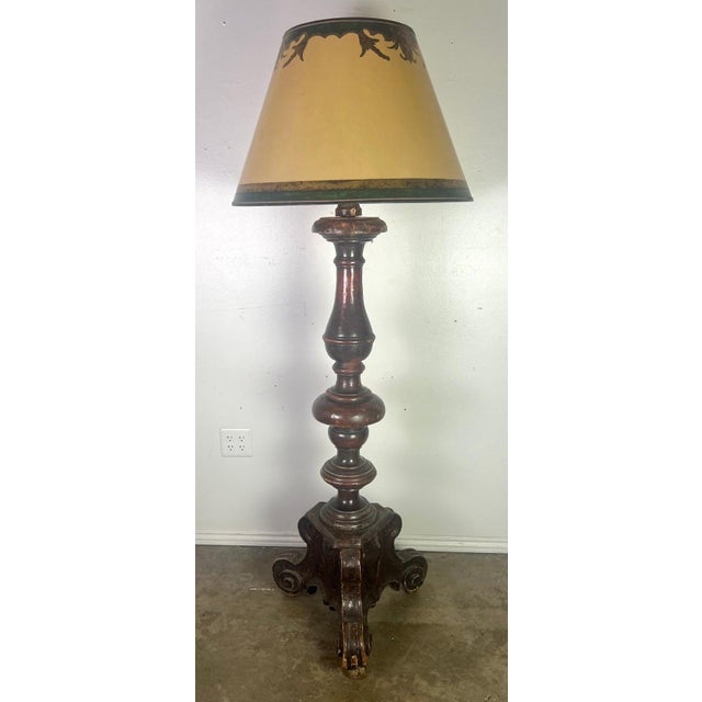 18th Century Baroque style standing lamp with a painted parchment shade. The Baroque style was prevalent in Europe during...