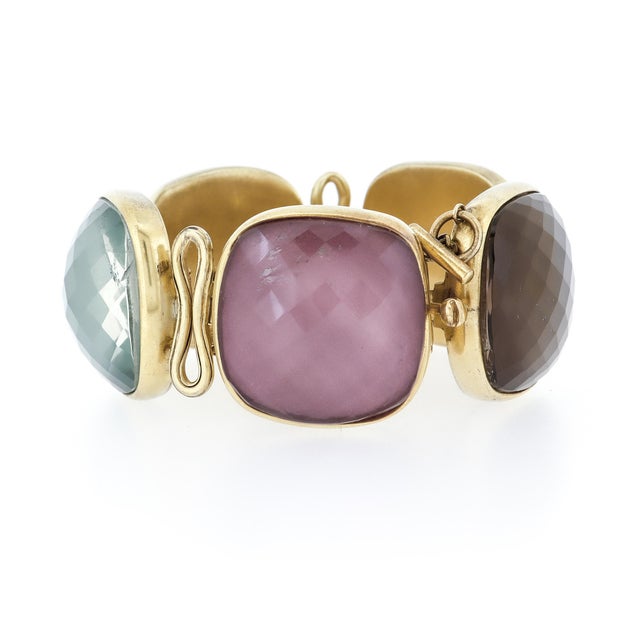 Metal Vintage Steve Vaubel Square Stone on Bezel With Inlayed Oval Connection Bracelet For Sale - Image 7 of 16