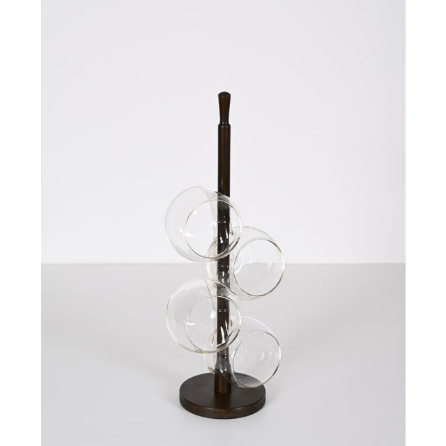 Mid-Century Modern Mid-Century Italian Blown Drinking Glasses and Walnut Wood Holder, 1970s, Set of 5 For Sale - Image 3 of 18