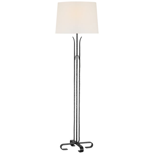 Traditional AERIN by Visual Comfort Signature Olivette 63" Forged Floor Lamp in Aged Iron with Linen Shade For Sale - Image 3 of 3