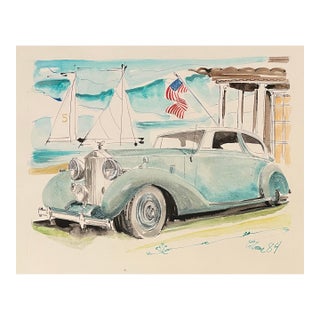 1984 Robert Colborne Rolls Royce Watercolor For Sale