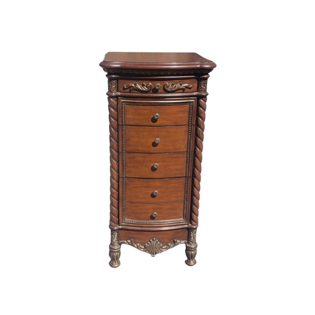 20th Georgian Style Carved and Parcel Gilt Mahogany Five-Drawer Jewelry Armoire For Sale - Image 11 of 11