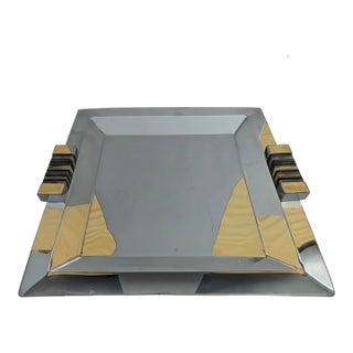 Silver Serving Tray by Marcelo Lucini Argentina Horn Handles For Sale