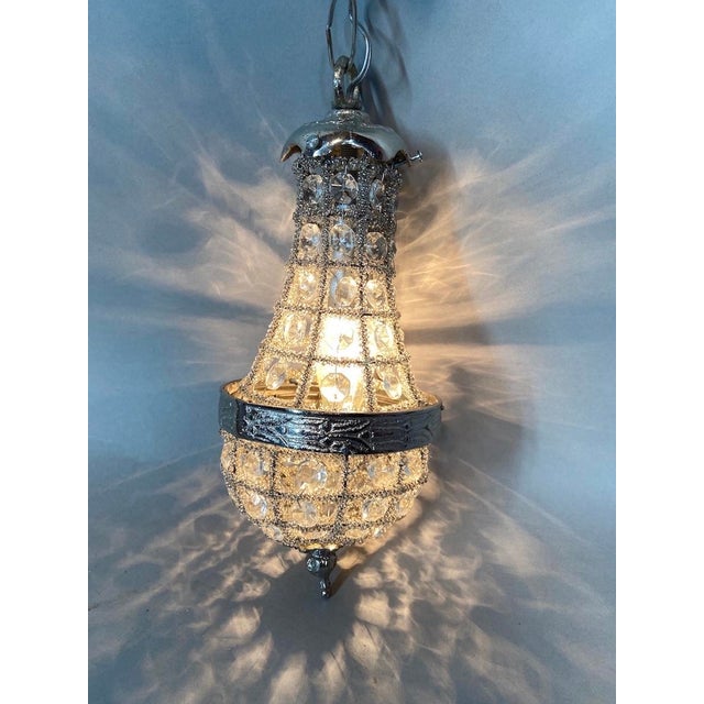 1980s French Louis XVI Silver Bronze Basket Chandelier 1Pc For Sale - Image 6 of 8