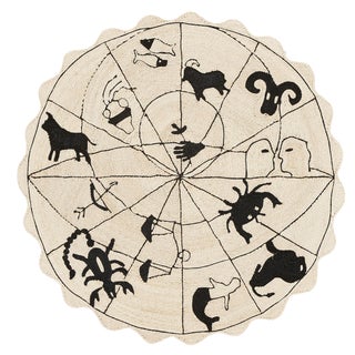 Modern Charlap Hyman Herrero Astrologia Zodiac Beige Abaca Fiber Round Rug - 5′10″ × 5′10″ For Sale