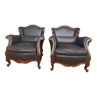 Theodore Alexander Leather Lounge Chairs - A Pair For Sale