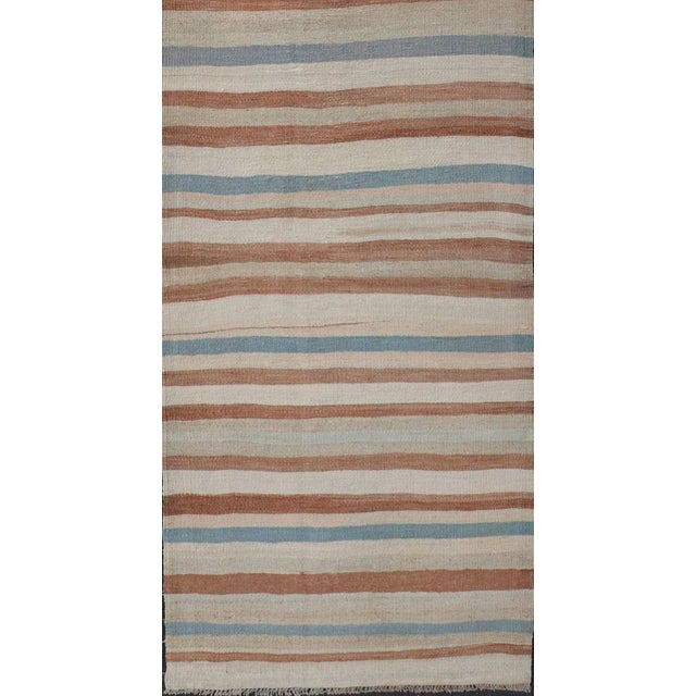 White Mid 20th Century Striped Design Vintage Turkish Kilim Runner in Multi Colors For Sale - Image 8 of 12