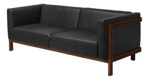 LIFT Minimalist Three-Seater Sofa in Walnut and Black Leather Seat by Julien Renault