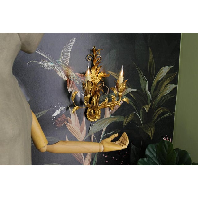 Hollywood Regency Gilt Metal Two-Light Sconce, 1970s For Sale - Image 6 of 18