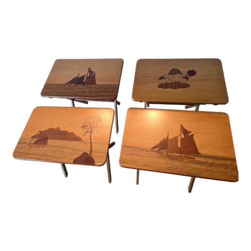 1970s Vintage Folding Tray Tables Set of