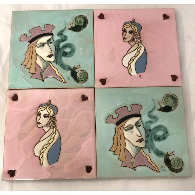 Hamlet Grill-Kystens Perle Tiles, from Denmark, Signed m.l.. These would be adorable in a childs playroom on the wall or...